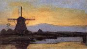 Piet Mondrian The mill at night painting